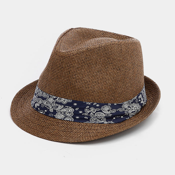 HATEGORY PAISLEY BAND PAPER STRAW FEDORA HAT
