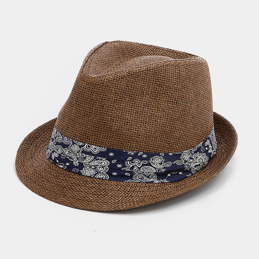 HATEGORY PAISLEY BAND PAPER STRAW FEDORA HAT