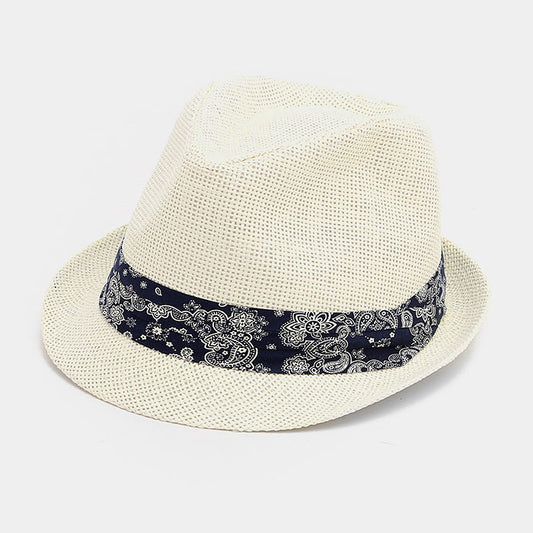 HATEGORY PAISLEY BAND PAPER STRAW FEDORA HAT