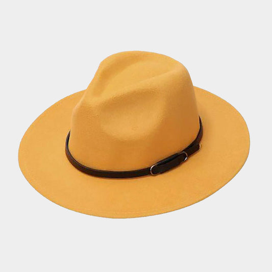 HATEGORY Faux Leather Band Solid Panama Hat