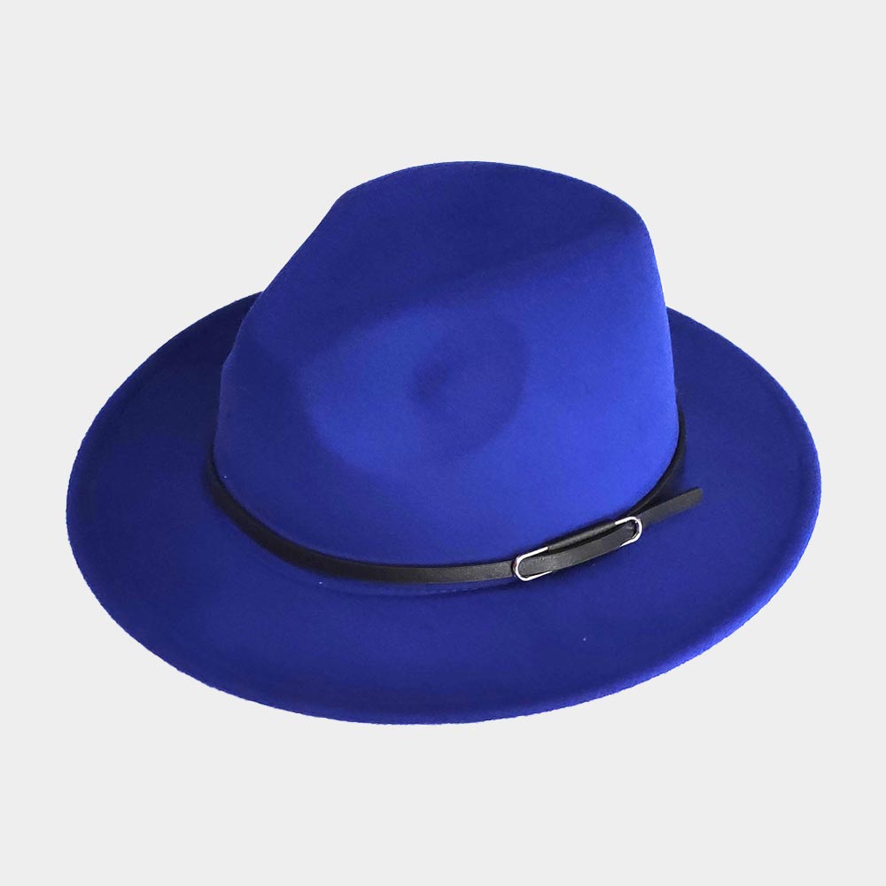 HATEGORY Faux Leather Band Solid Panama Hat
