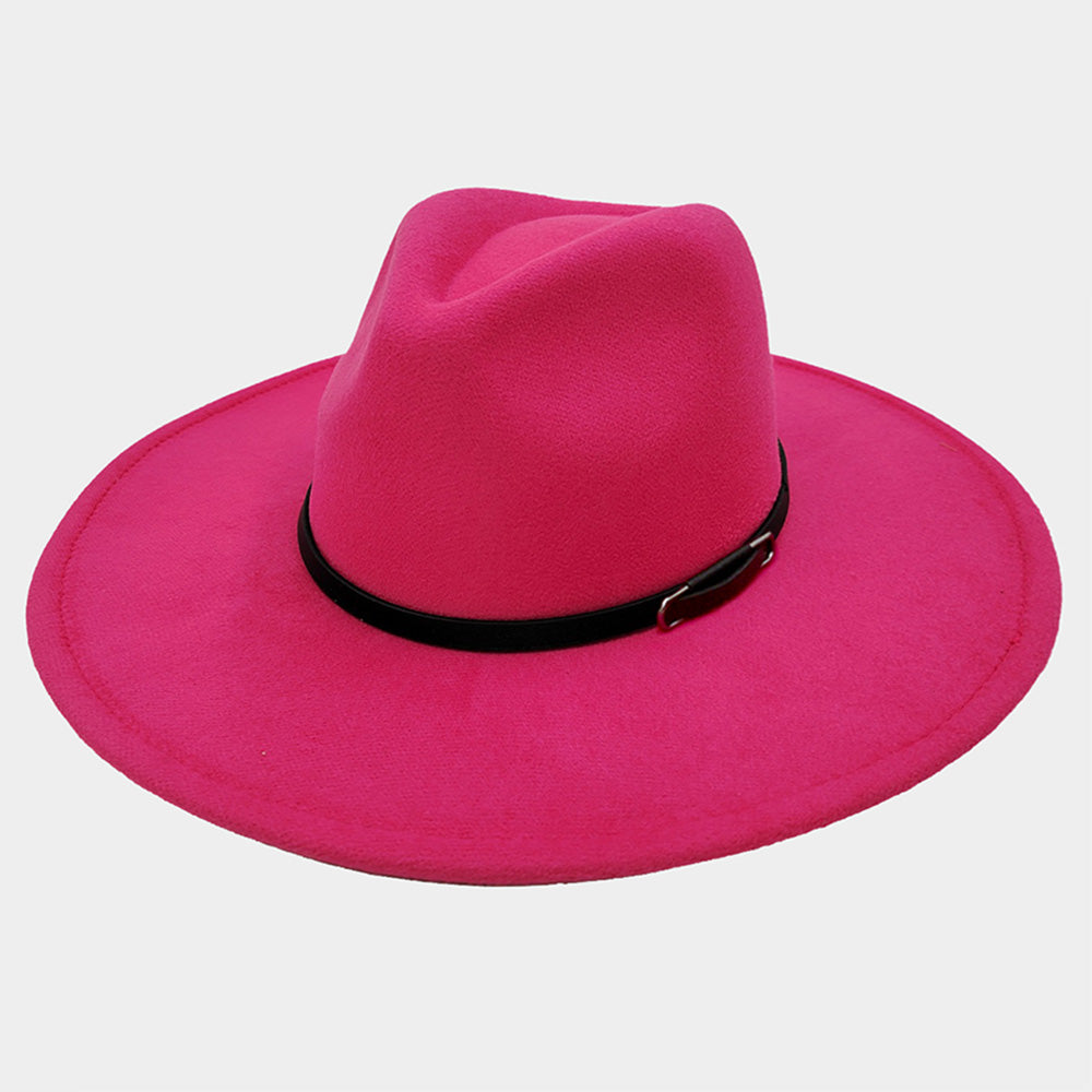HATEGORY Faux Leather Band Solid Panama Hat