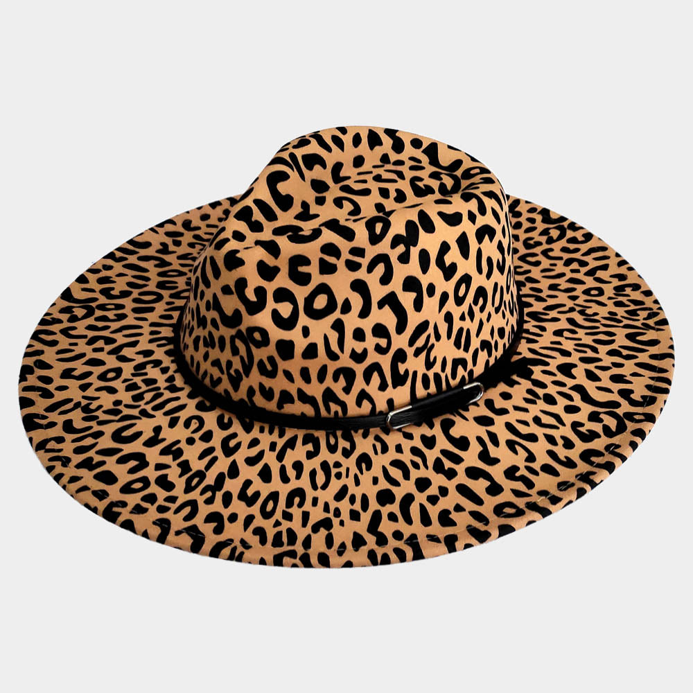 HATEGORY Faux Leather Band Leopard Patterned Panama Hat