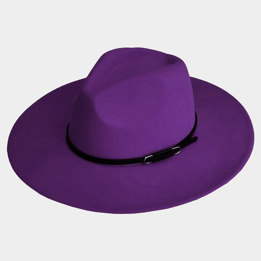 HATEGORY Faux Leather Band Solid Panama Hat