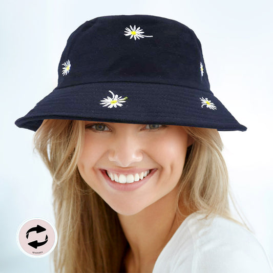 HATEGORY Reversible Daisy Flower Patterned Bucket Hat