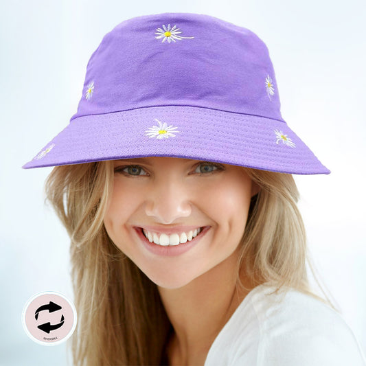 HATEGORY Reversible Daisy Flower Patterned Bucket Hat