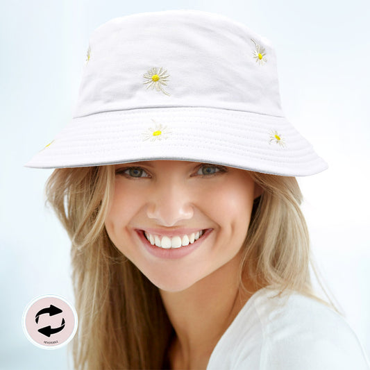 HATEGORY Reversible Daisy Flower Patterned Bucket Hat