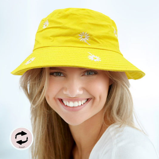 HATEGORY Reversible Daisy Flower Patterned Bucket Hat