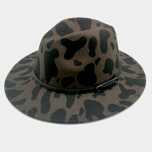HATEGORY Faux Leather Band Cattle Patterned Panama Hat