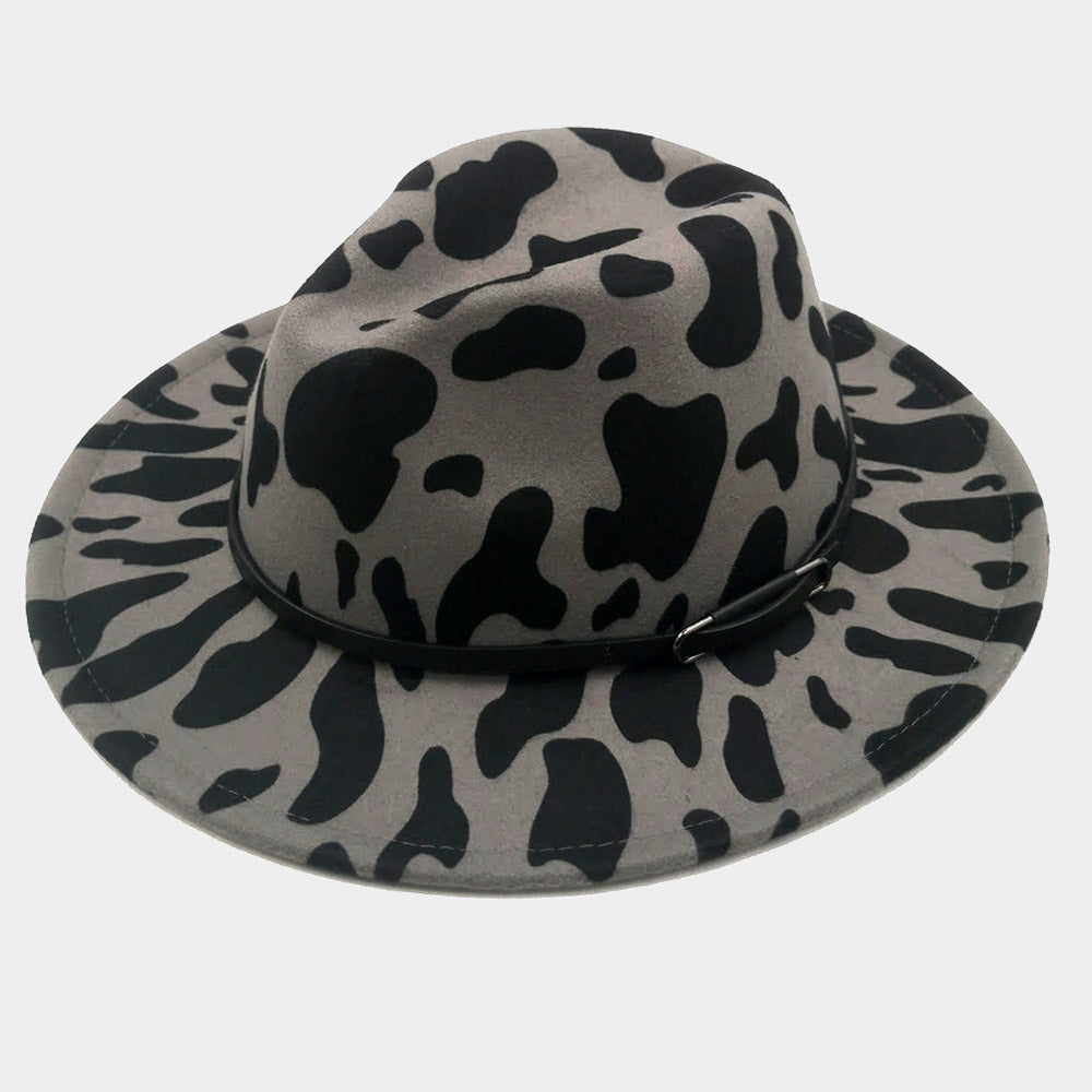 HATEGORY Faux Leather Band Cattle Patterned Panama Hat