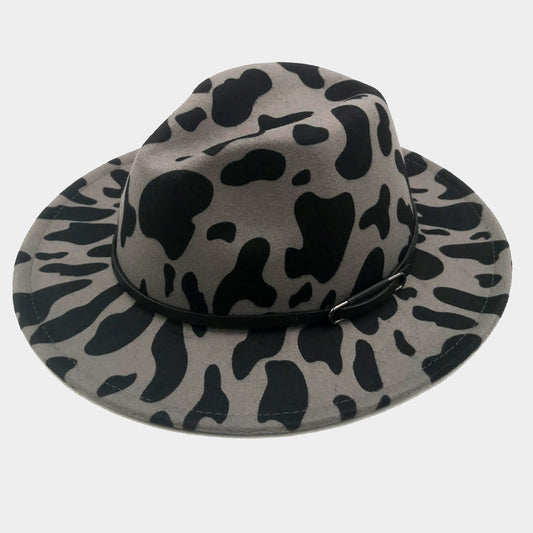 HATEGORY Faux Leather Band Cattle Patterned Panama Hat