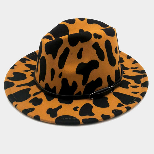 HATEGORY Faux Leather Band Cattle Patterned Panama Hat