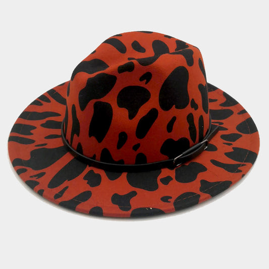 HATEGORY Faux Leather Band Cattle Patterned Panama Hat