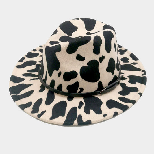 HATEGORY Faux Leather Band Cattle Patterned Panama Hat
