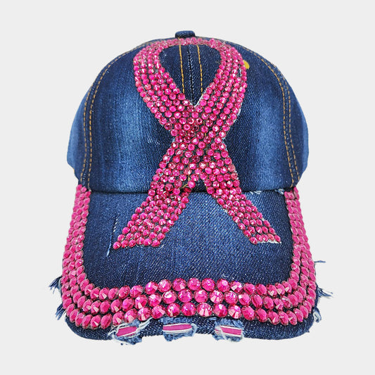 HATEGORY Bling Pink Ribbon Baseball Cap