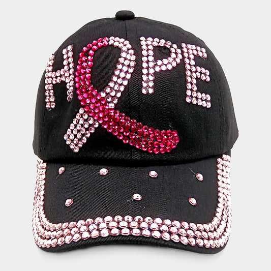 HATEGORY Hope Message Bling Pink Ribbon Baseball Cap