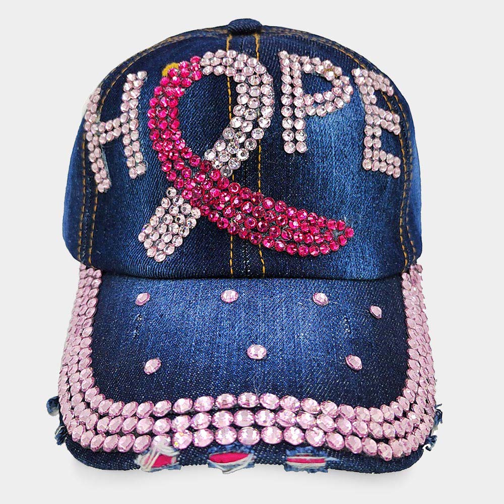 HATEGORY Hope Message Bling Pink Ribbon Baseball Cap