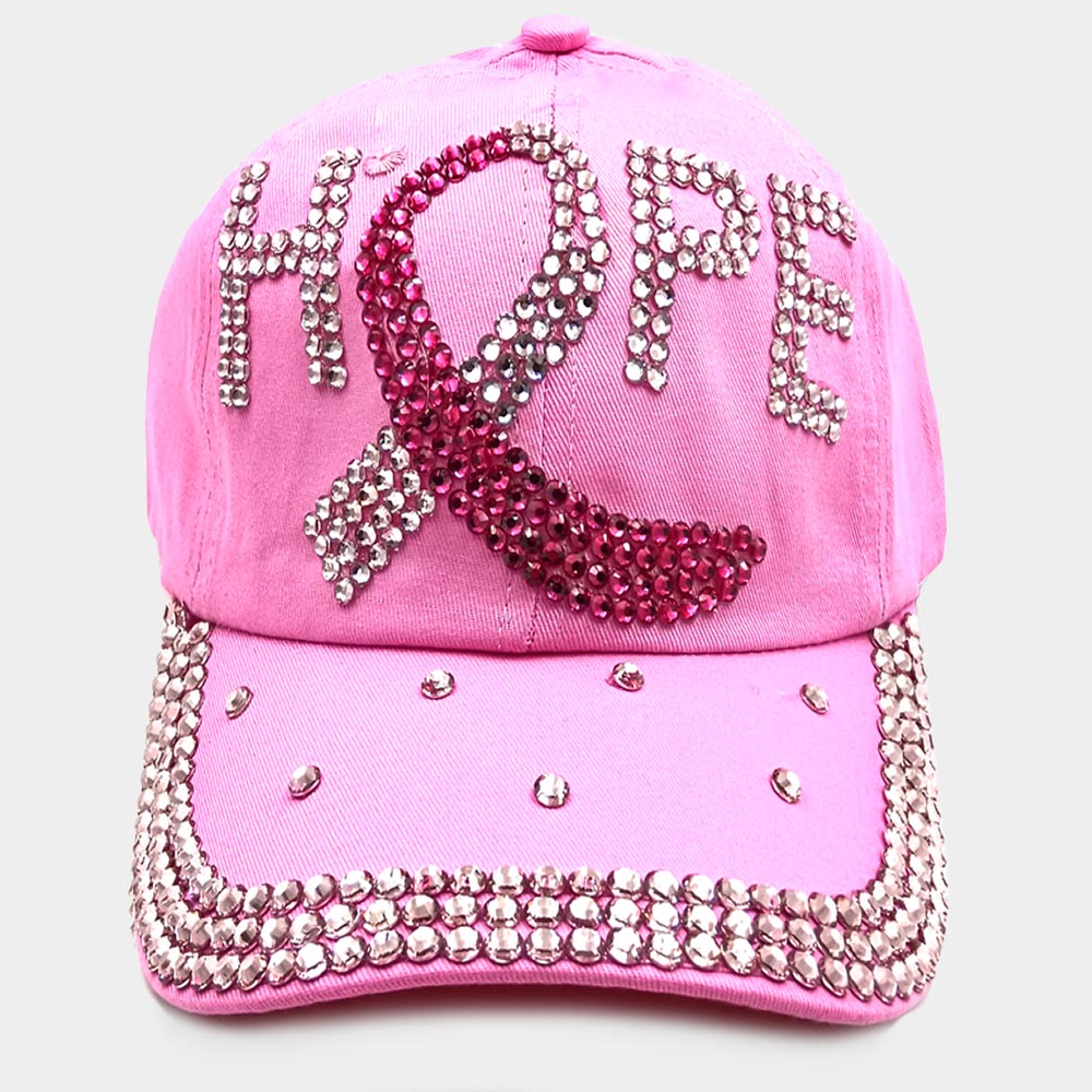 HATEGORY Hope Message Bling Pink Ribbon Baseball Cap
