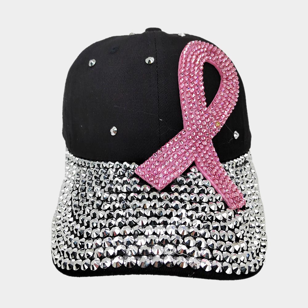 HATEGORY Bling Pink Ribbon Baseball Cap