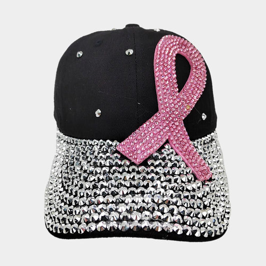 HATEGORY Bling Pink Ribbon Baseball Cap
