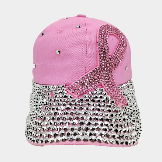 HATEGORY Bling Pink Ribbon Baseball Cap