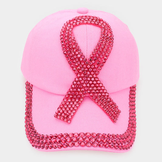 HATEGORY Bling Pink Ribbon Baseball Cap