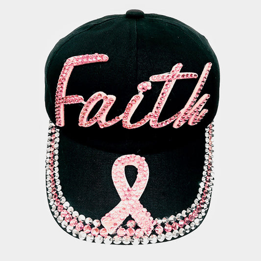 HATEGORY Bling Pink Ribbon Faith Message Baseball Cap