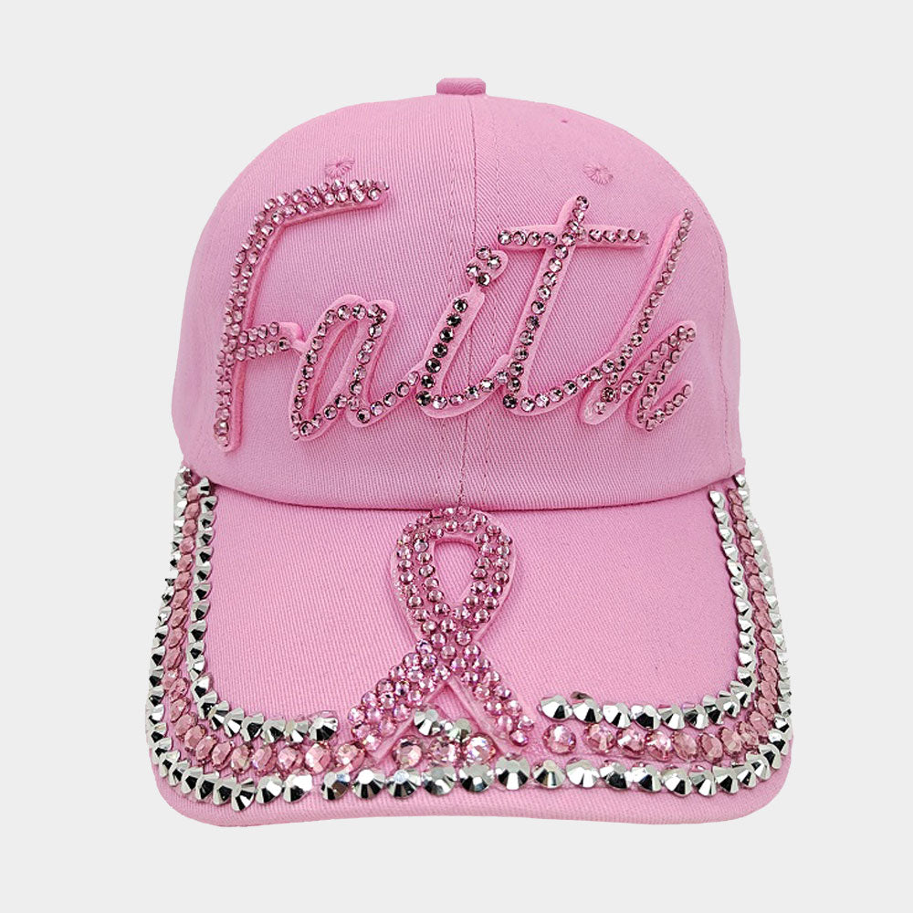 HATEGORY Bling Pink Ribbon Faith Message Baseball Cap