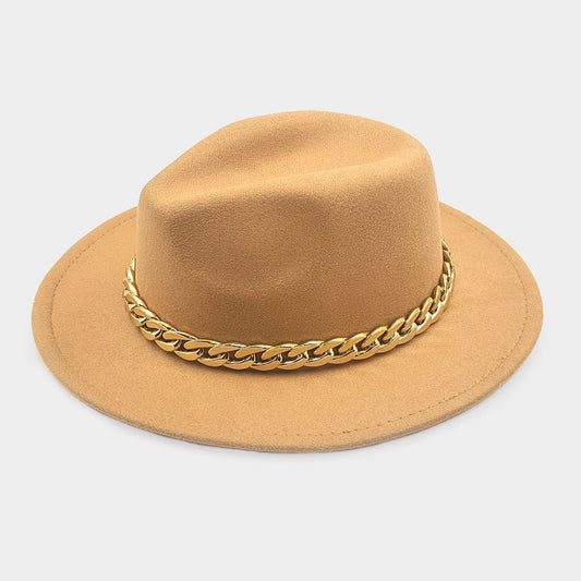 HATEGORY Metal Chain Accented Solid Panama Hat