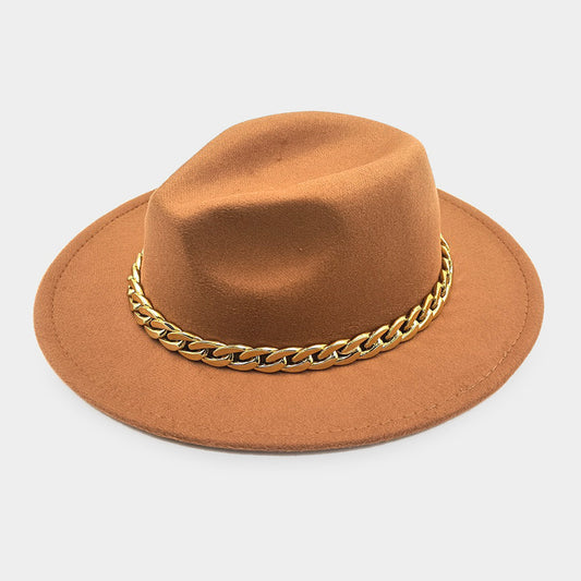 HATEGORY Metal Chain Accented Solid Panama Hat