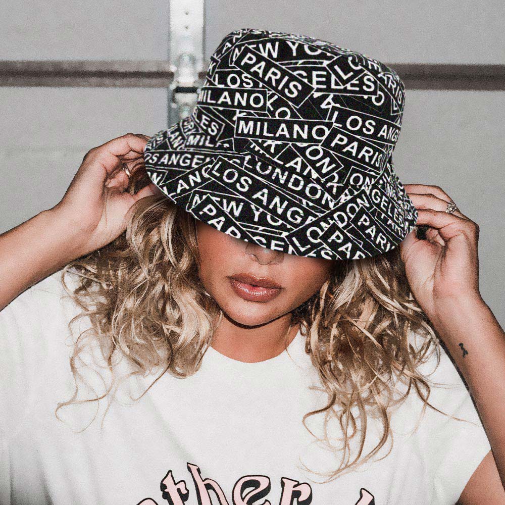 HATEGORY City Name Patterned Bucket Hat