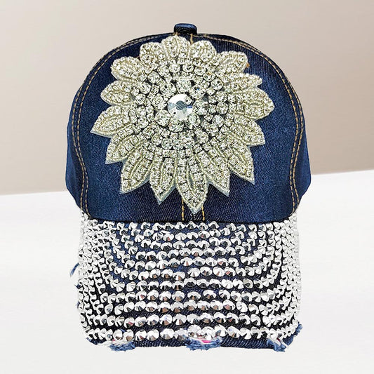 HATEGORY Bling Flower Embroidered Accented Baseball Cap