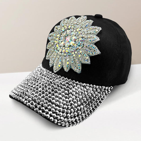 HATEGORY Bling Flower Embroidered Accented Baseball Cap