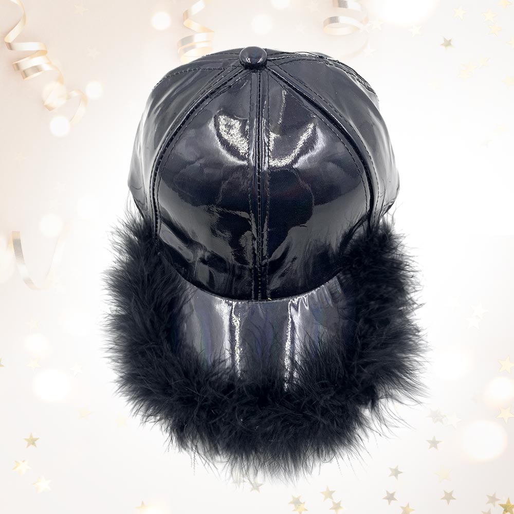 HATEGORY Faux Feather Trimmed Hologram Baseball Cap