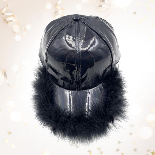 HATEGORY Faux Feather Trimmed Hologram Baseball Cap