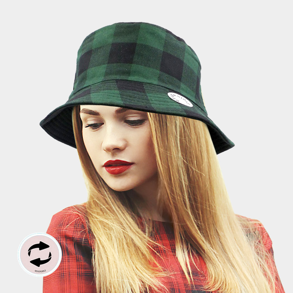 HATEGORY Reversible Buffalo Check Patterned Bucket Hat