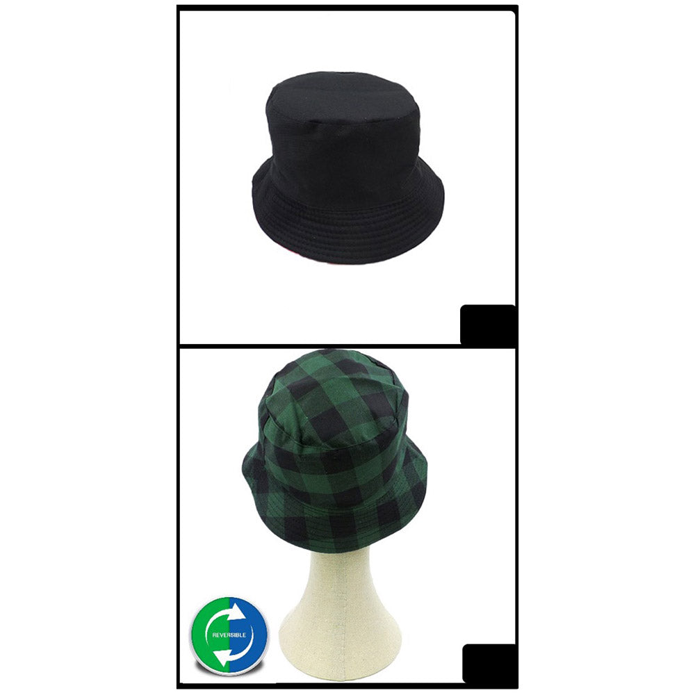 HATEGORY Reversible Buffalo Check Patterned Bucket Hat
