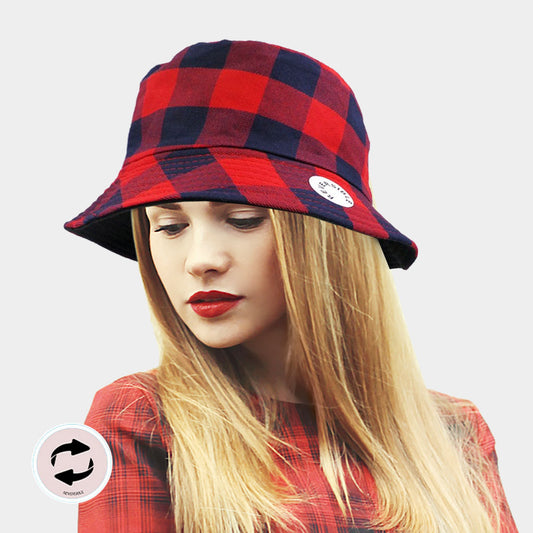 HATEGORY Reversible Buffalo Check Patterned Bucket Hat