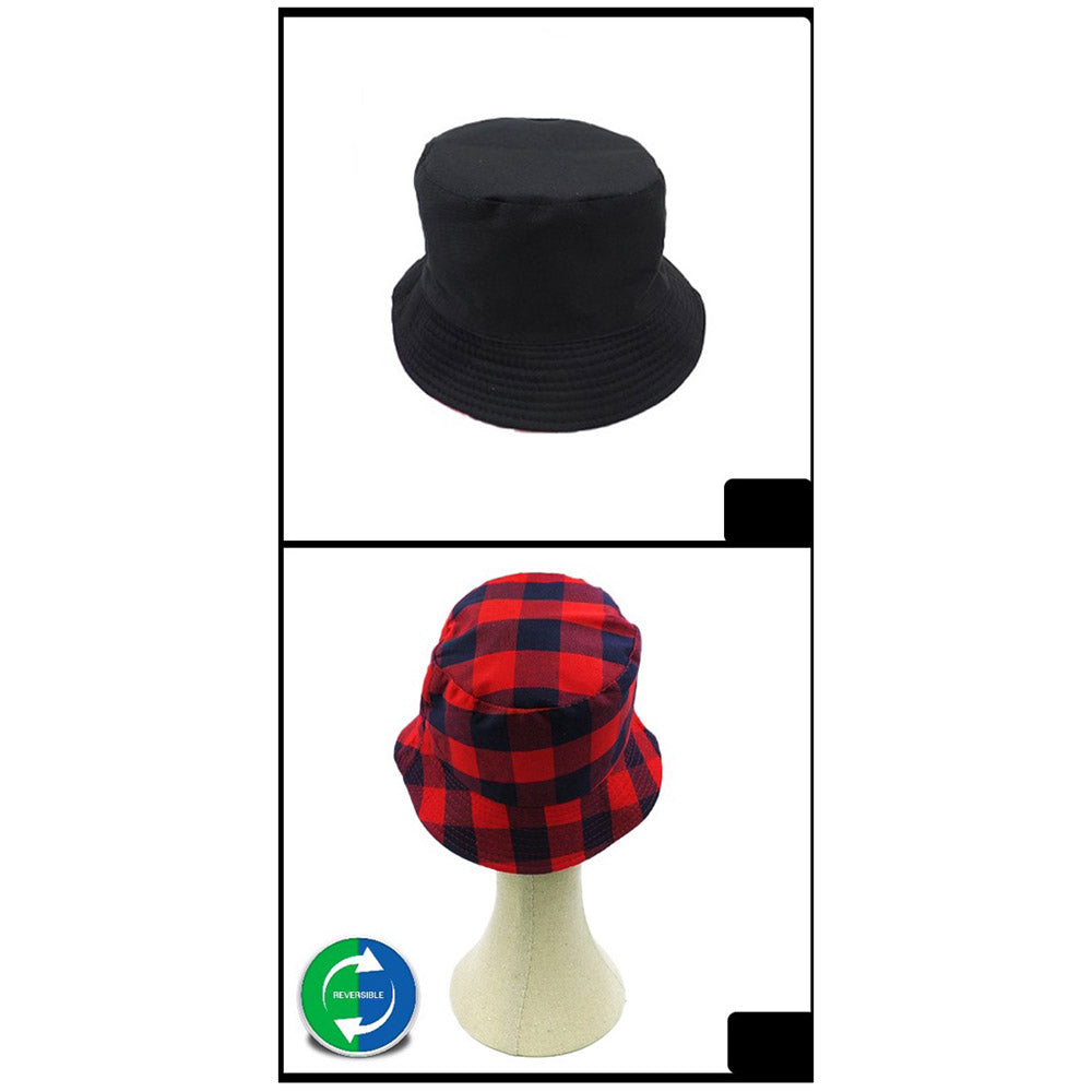 HATEGORY Reversible Buffalo Check Patterned Bucket Hat