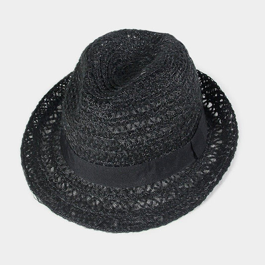 HATEGORY Linen lace mesh fedora hat