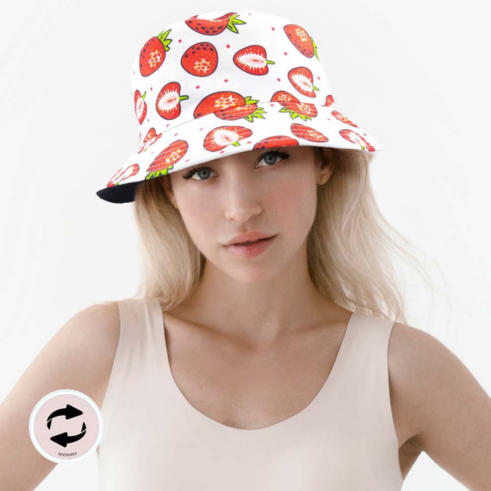 HATEGORY Strawberry Patterned Reversible Bucket Hat