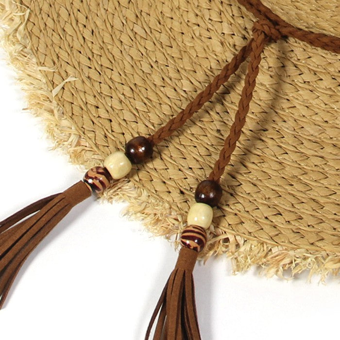 HATEGORY Frayed edge floppy sun hat with braided cord tassel