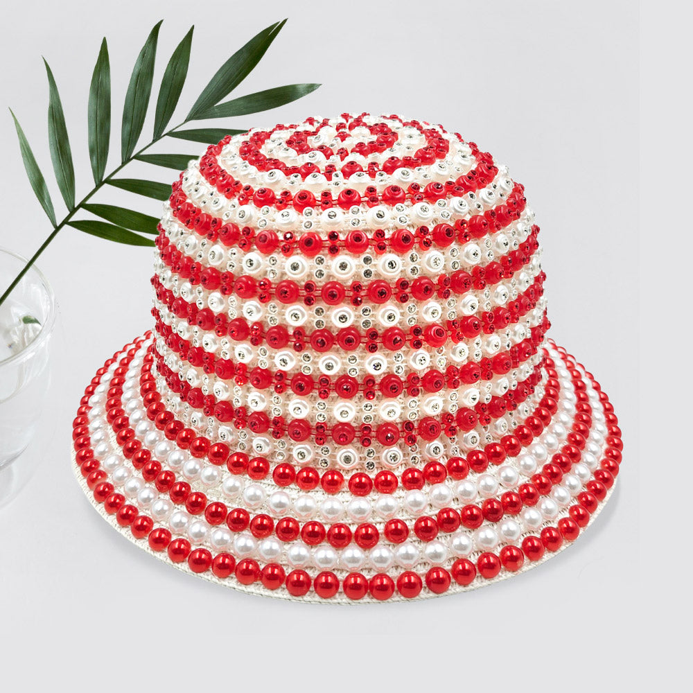 HATEGORY Pearl Rhinestone Embellished Bucket Hat