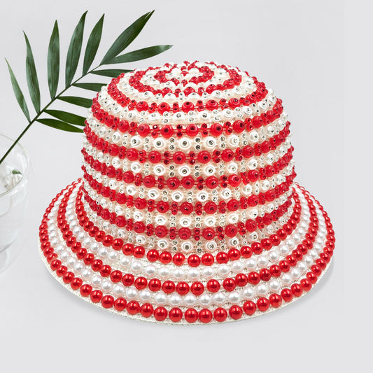 HATEGORY Pearl Rhinestone Embellished Bucket Hat