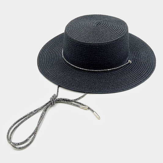 HATEGORY Bling Chin Tie Straw Sun Hat