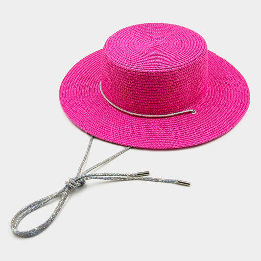 HATEGORY Bling Chin Tie Straw Sun Hat