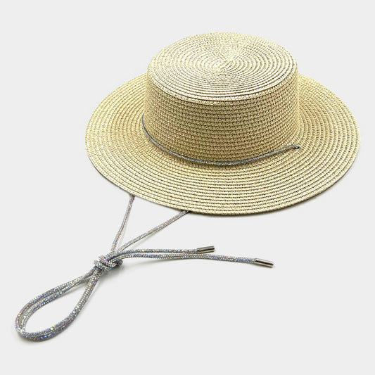 HATEGORY Bling Chin Tie Straw Sun Hat
