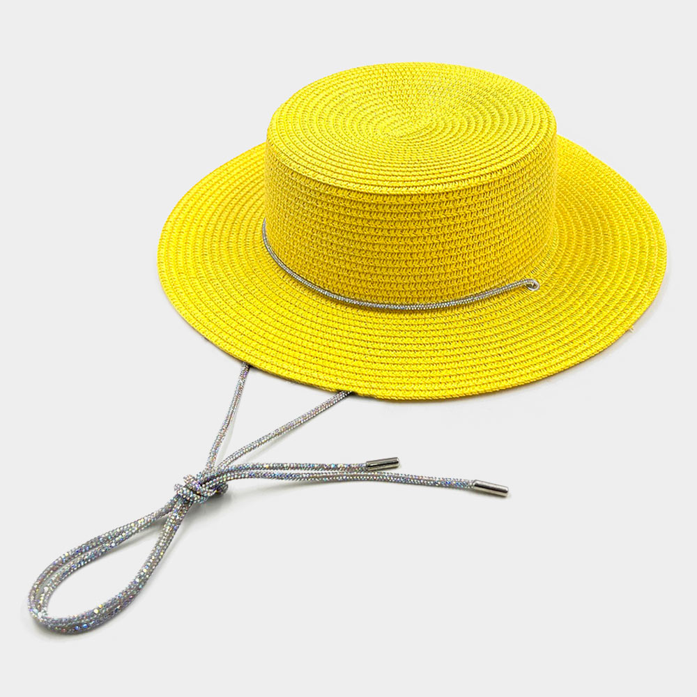 HATEGORY Bling Chin Tie Straw Sun Hat