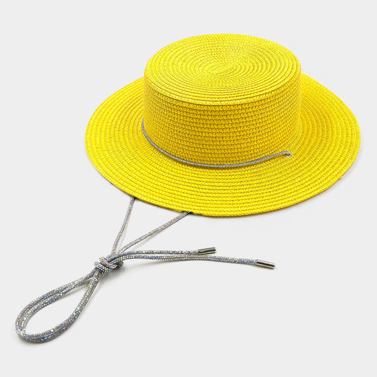 HATEGORY Bling Chin Tie Straw Sun Hat