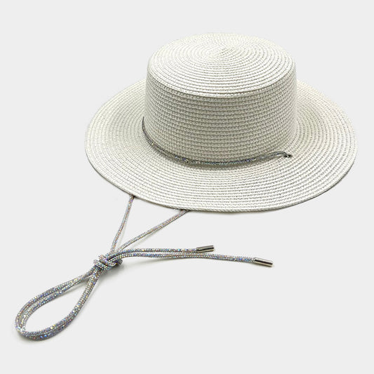 HATEGORY Bling Chin Tie Straw Sun Hat